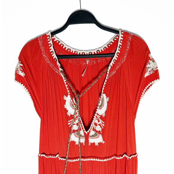 Free People Women's Ticket Paradise Boho Maxi Dress Gauzy Embroidered Tiered XS - Picture 5 of 11